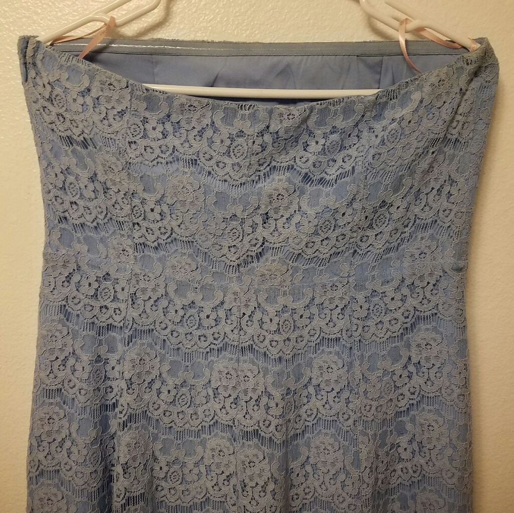👗 Forever 21 Blue Strapless Floral Lace Dress Size Large - Picture 6 of 14